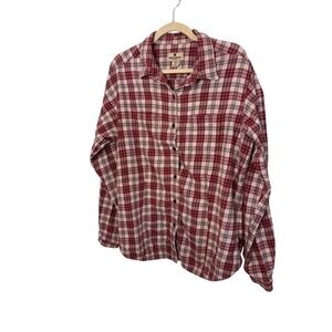 Woolrich Womens Flannel Shirt XL Red White Plaid Cotton Button Down Cabincore